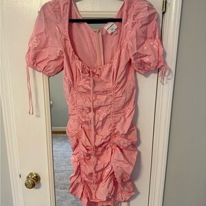 Pink Ruched Short Sleeve Dress